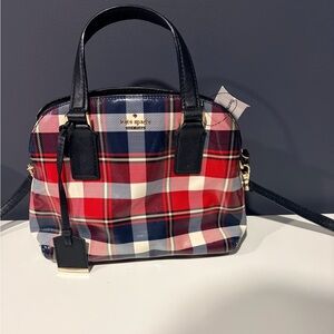 Kate Spade Red and Navy Plaid Satchel